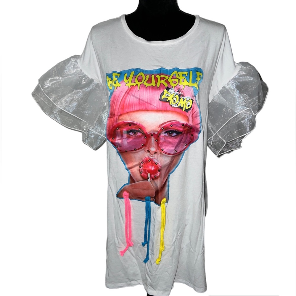 MADRAG PORTRAIT PRINT GRAPHIC WHITE MIDI DRESS